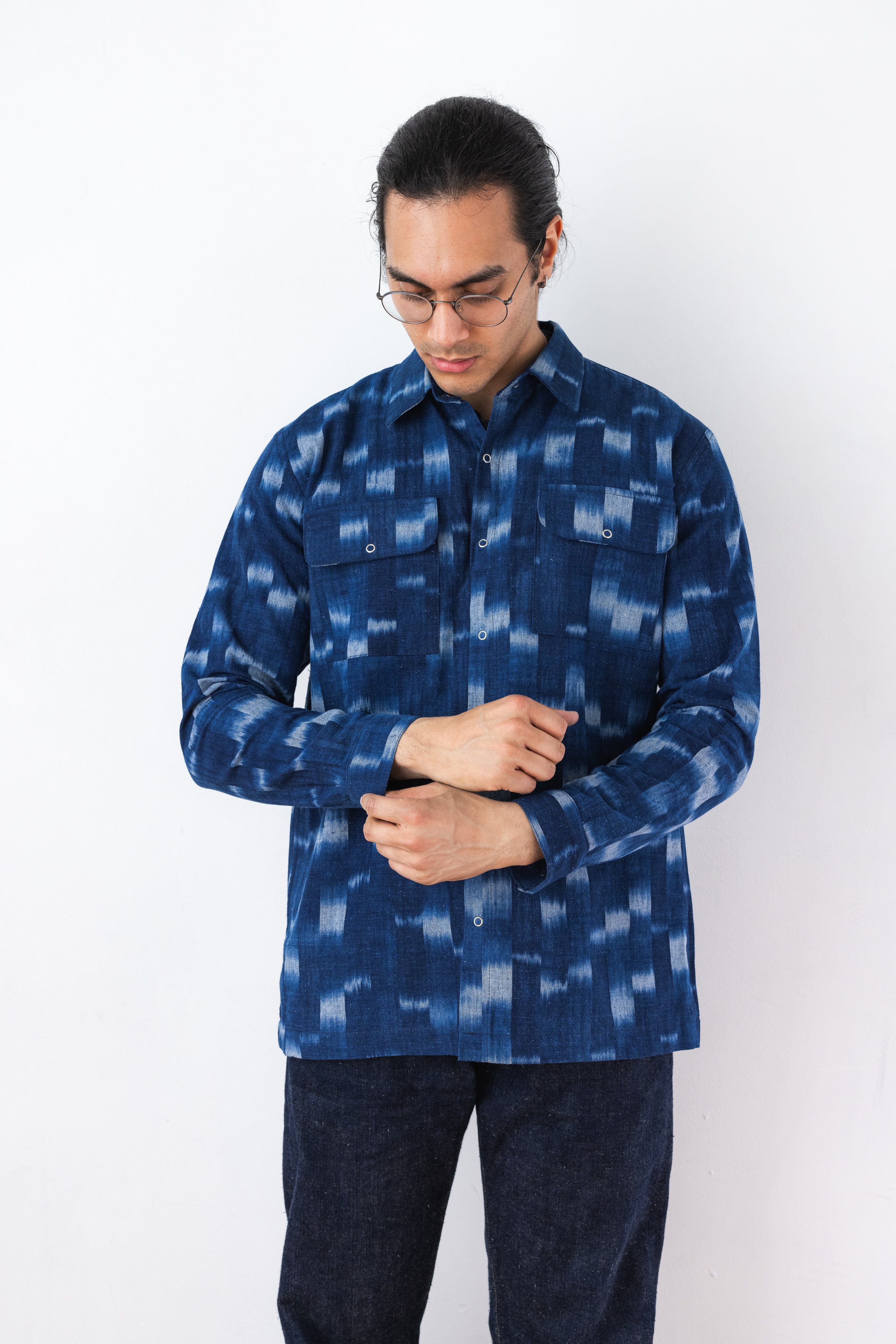 indigo dyed denim shirt cuff front