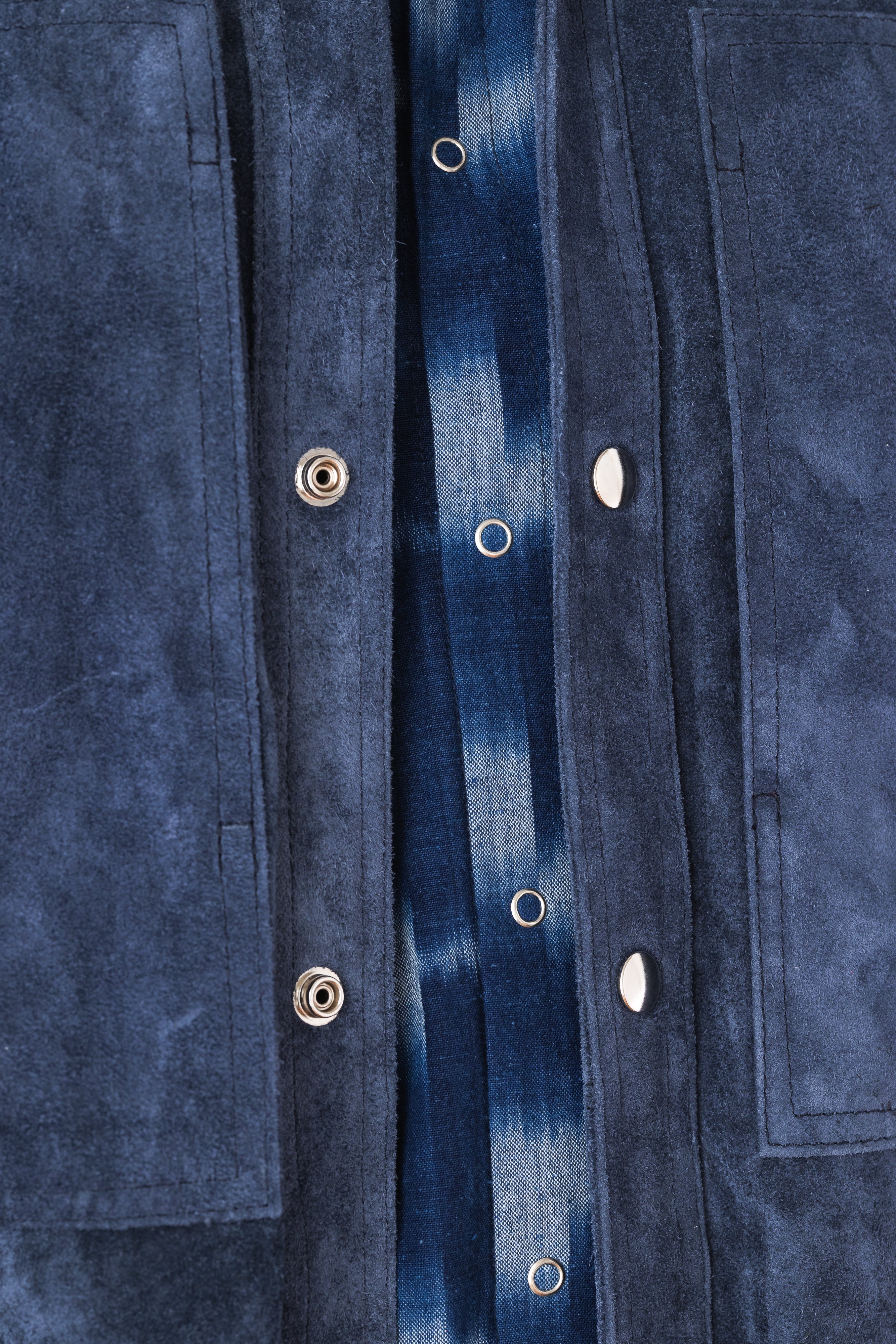 indigo dyed denim button detail