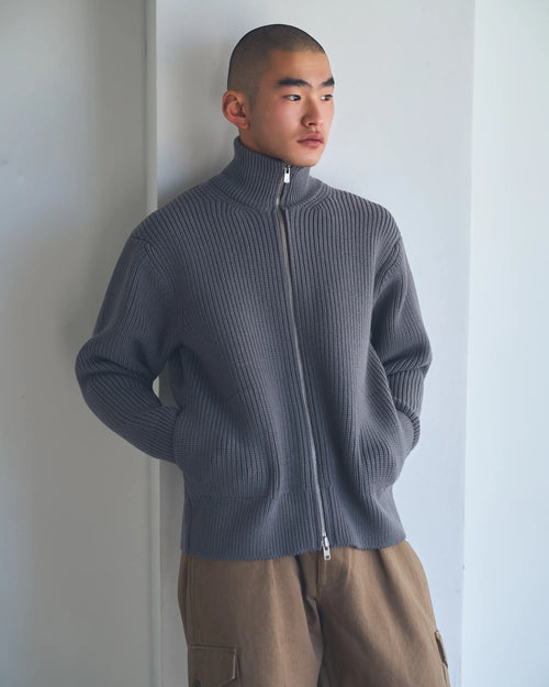 Drivers Full Zip Gray Merino Wool Sweater FAIZ T.S. CO.