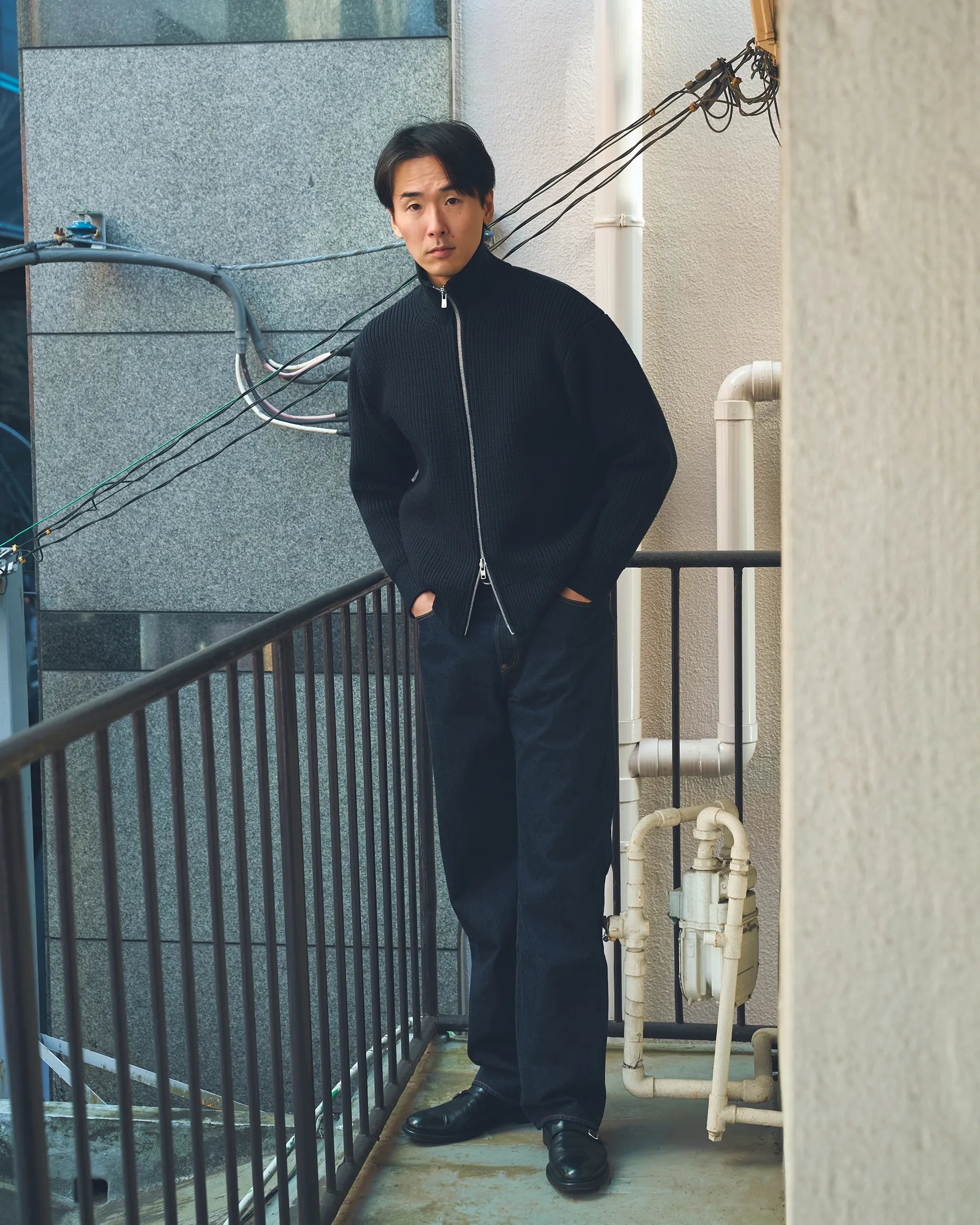 Drivers Full Zip Navy Merino Wool Sweater FAIZ T.S. CO.