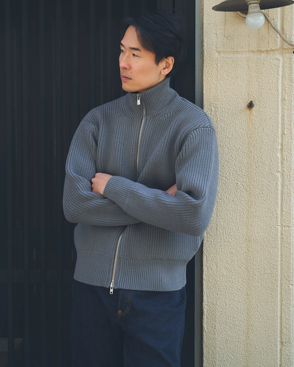 Drivers Full Zip Gray Merino Wool Sweater FAIZ T.S. CO.