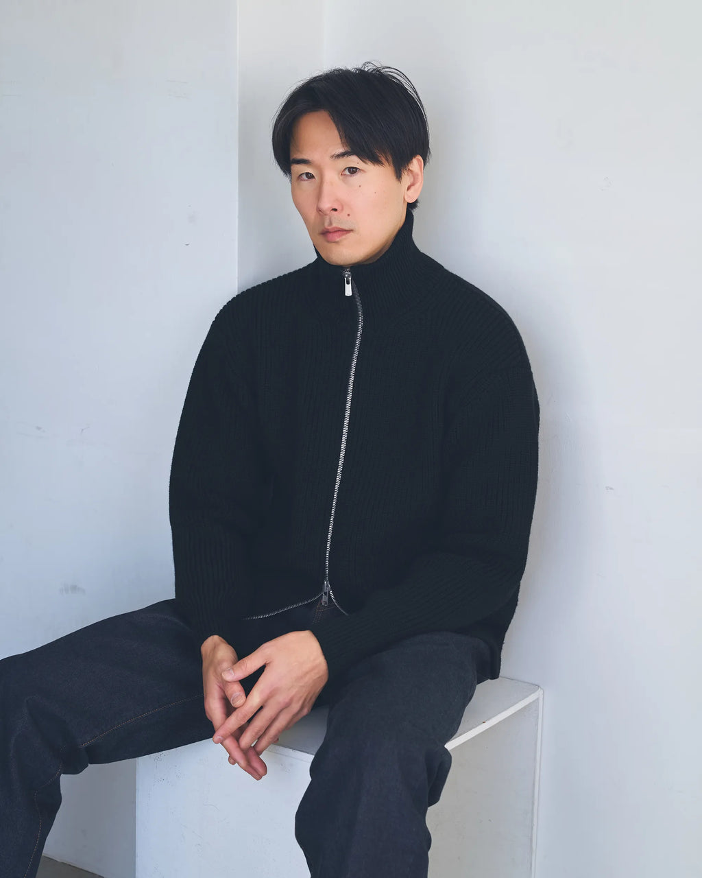 Drivers Full Zip Navy Merino Wool Sweater FAIZ T.S. CO.