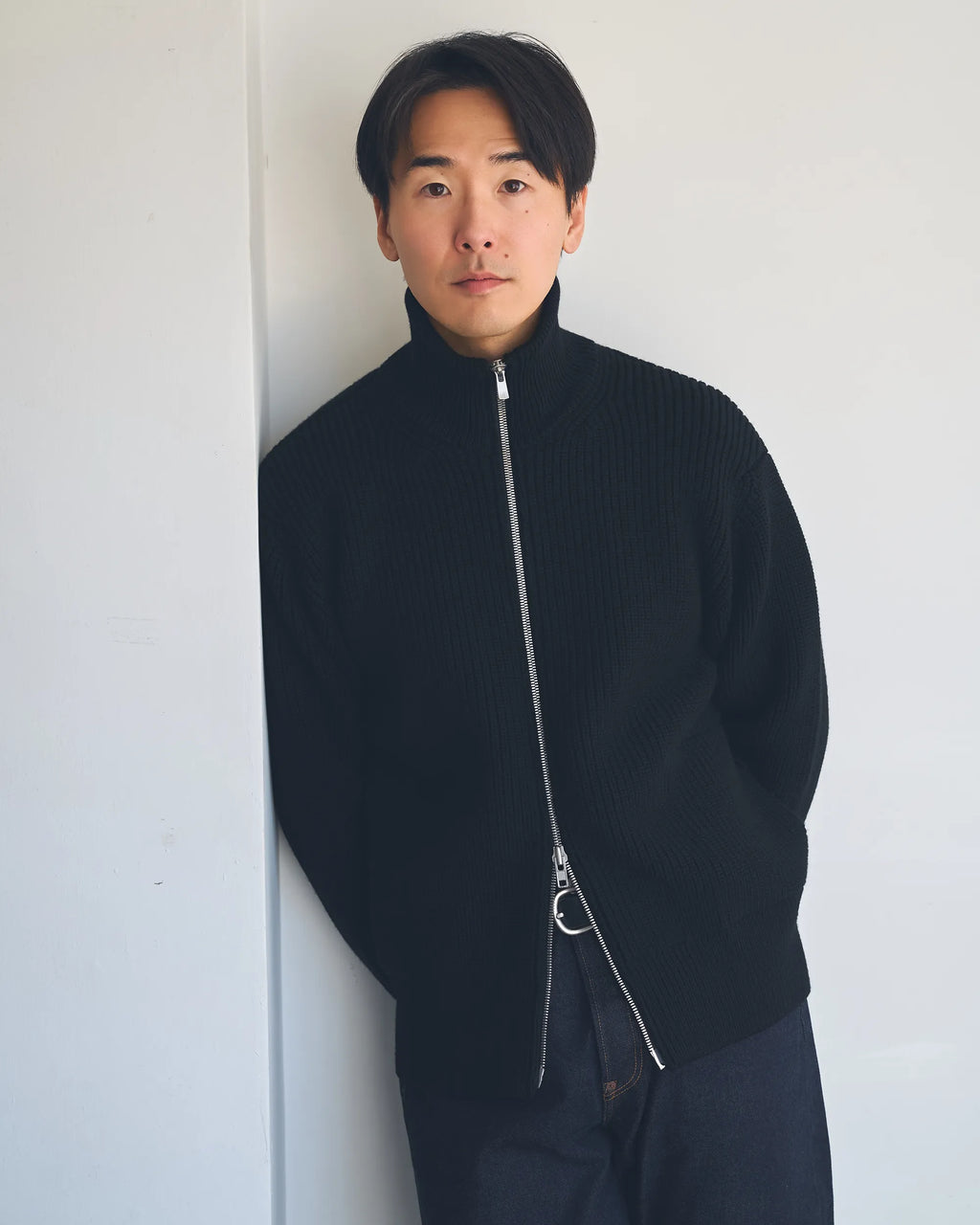 Drivers Full Zip Black Merino Wool Sweater FAIZ T.S. CO.