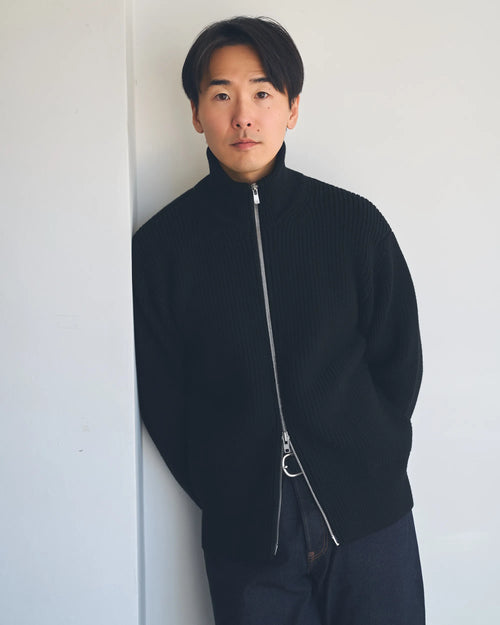 Drivers Full Zip Black Merino Wool Sweater FAIZ T.S. CO.